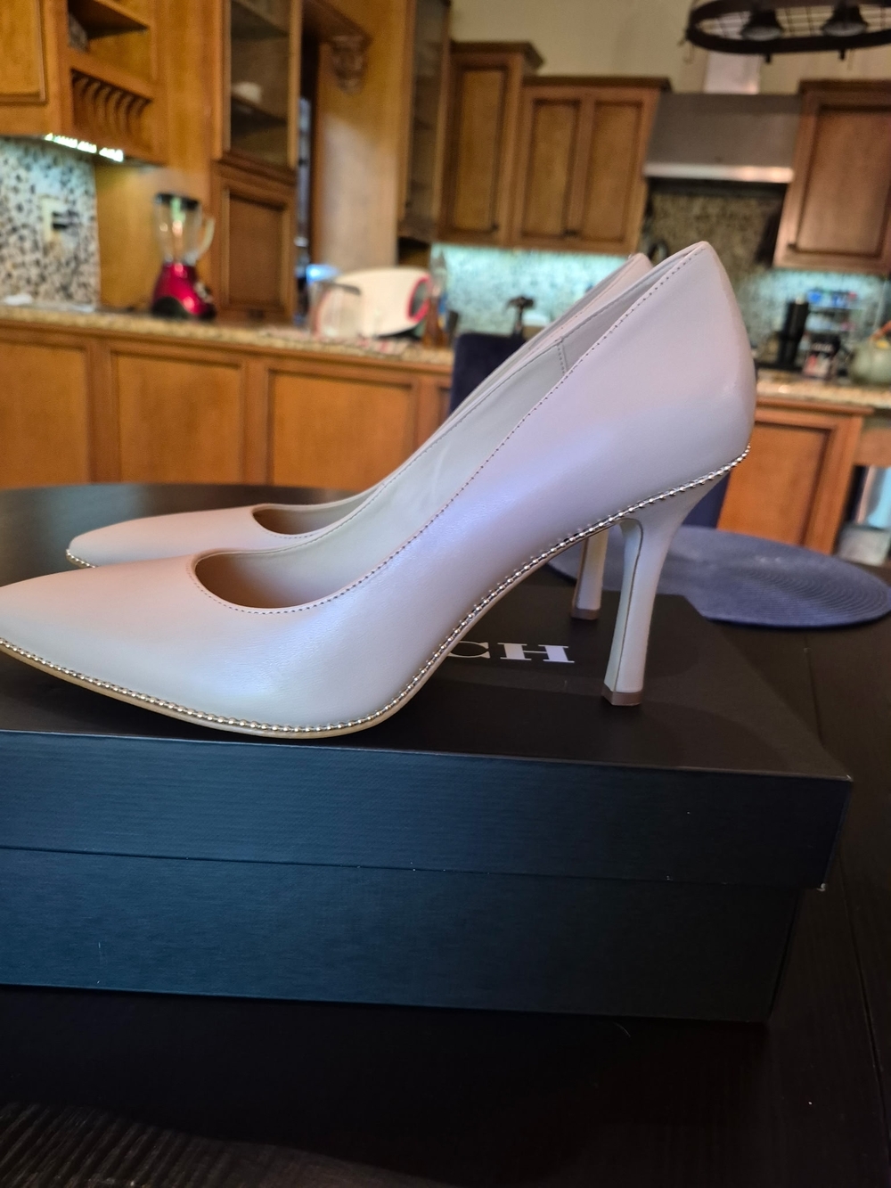 COACH Pointed Toe High Heel Pumps in Light Beige
